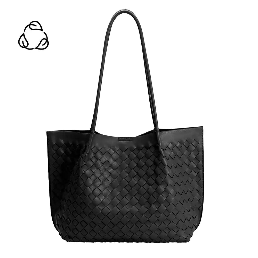 melie bianco recycled vegan leather black tote bag.