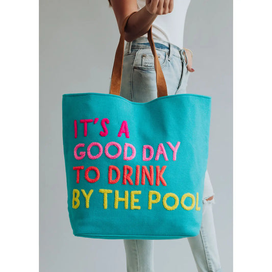 drink by the pool tote - aqua