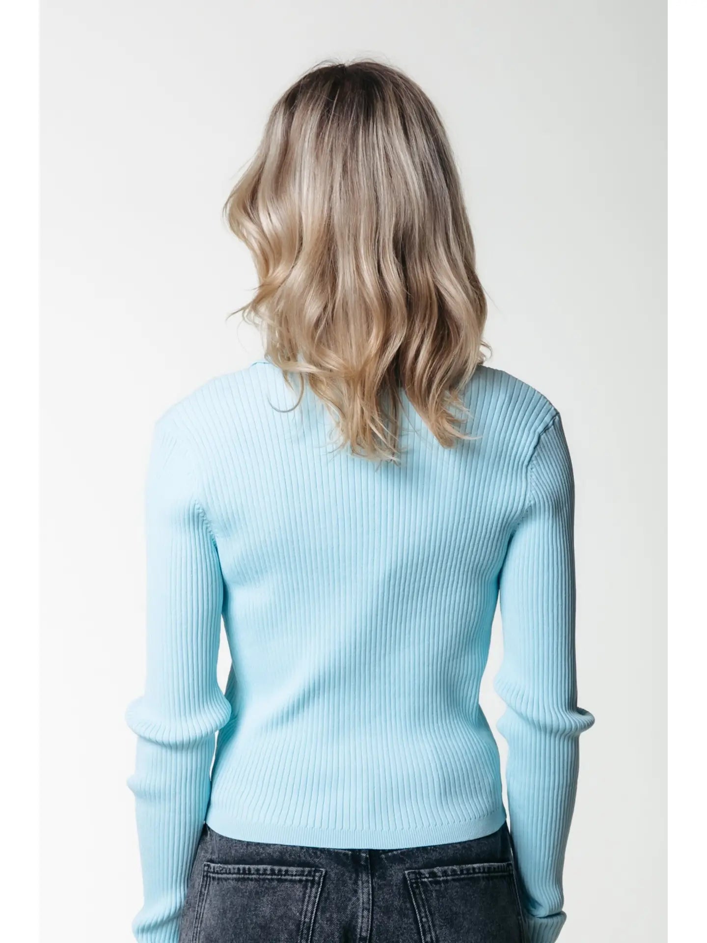 nora ribbed polo cardigan in icy blue
