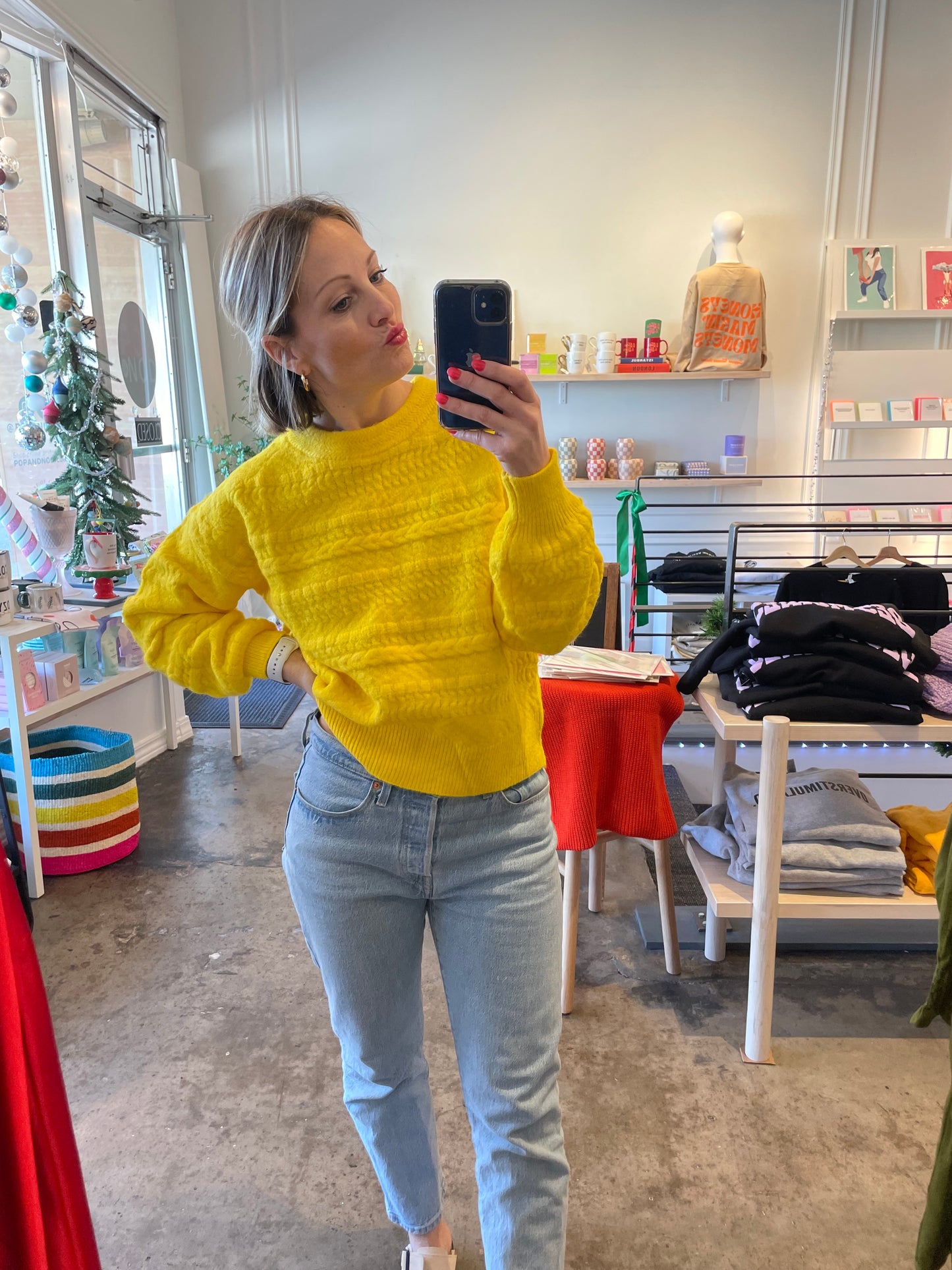 cher bright yellow chunky sweater