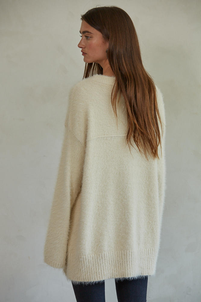 jonelle fuzzy knit pullover - cream