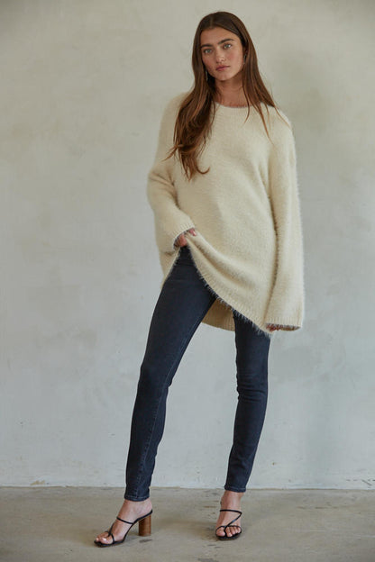 jonelle fuzzy knit pullover - cream