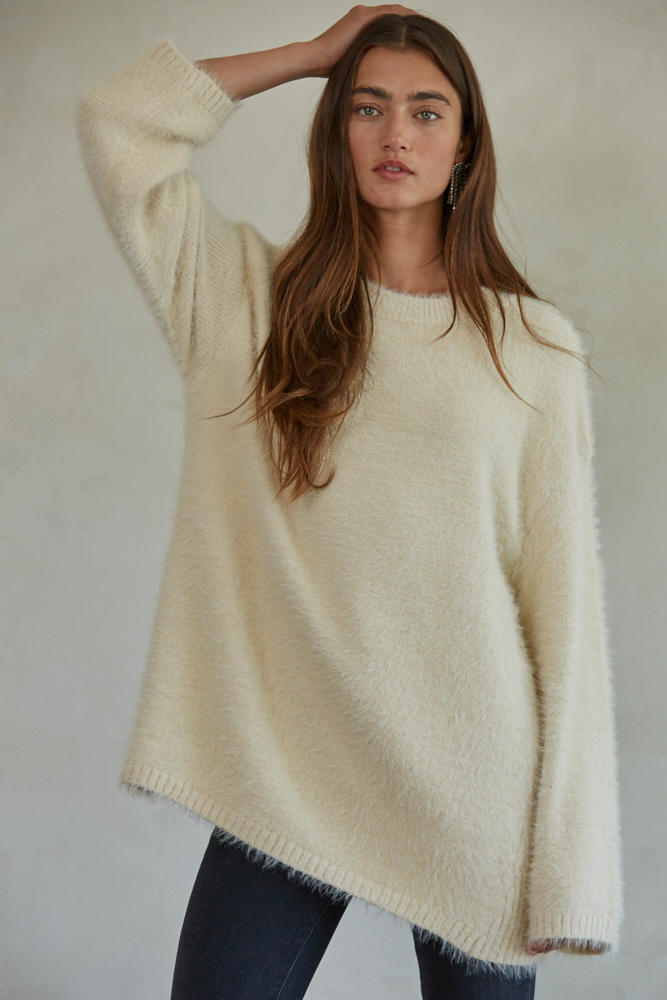 jonelle fuzzy knit pullover - cream