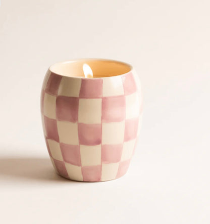 ceramic vase candle, checkered modern candle, reusable candle, colorful home decor, gift for new home