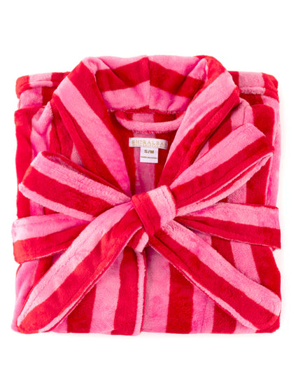 Pink and red plush women's robe for holiday gift giving and mothers day.