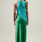 Blake satin dress in green/blue