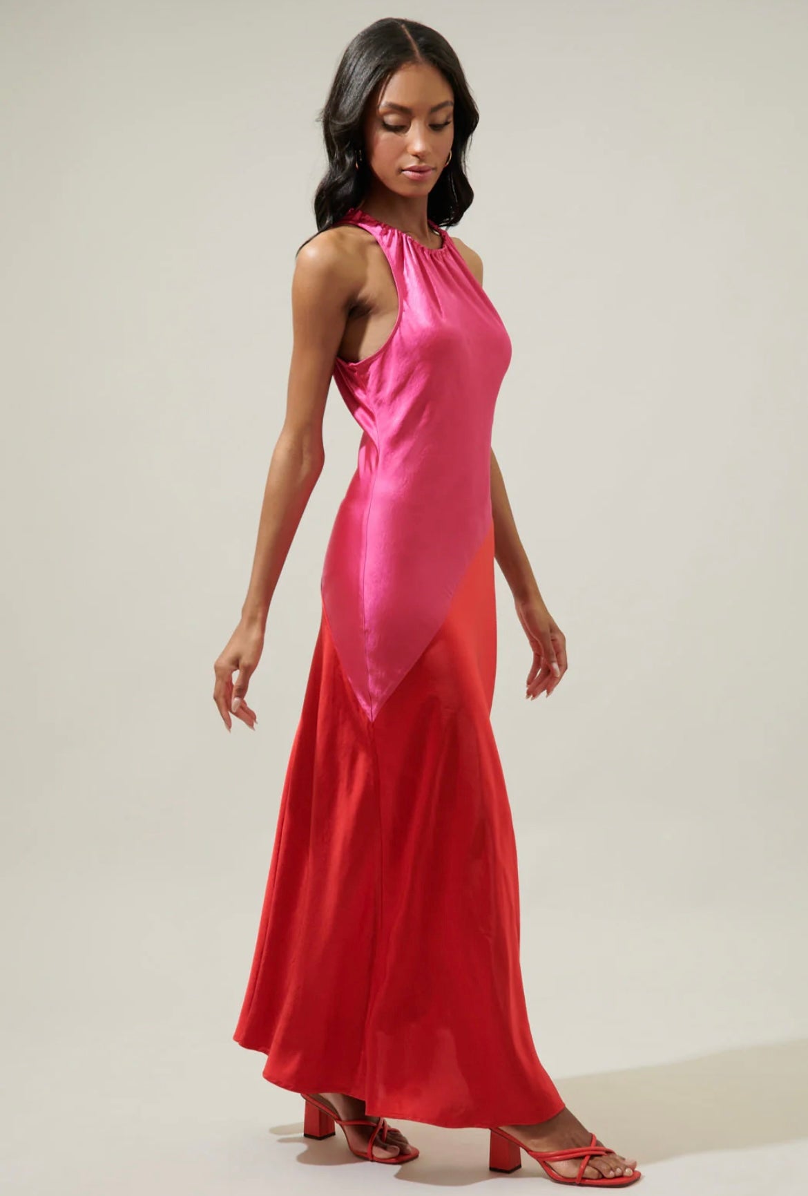 blake satin dress in pink/red