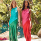 Blake satin dress in green/blue