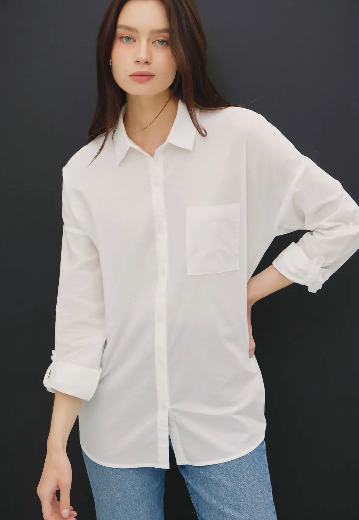 jane oversized button up shirt - white