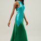 Blake satin dress in green/blue