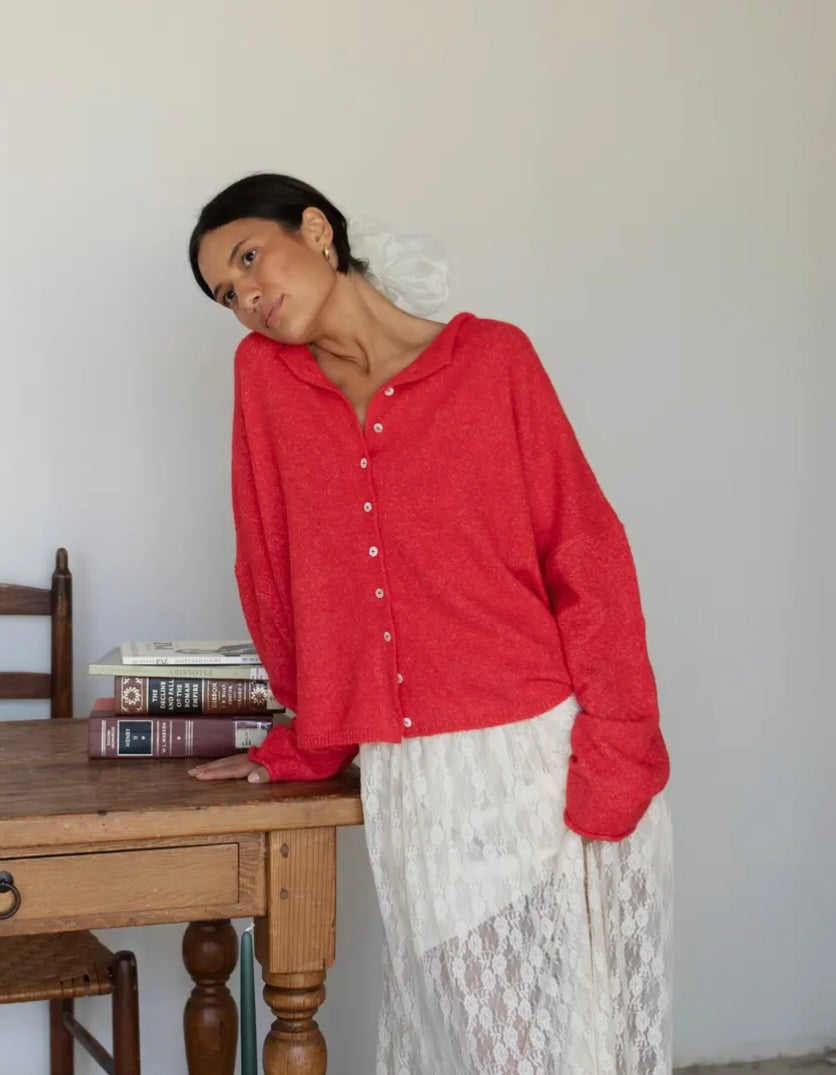 piper cozy cardigan - red