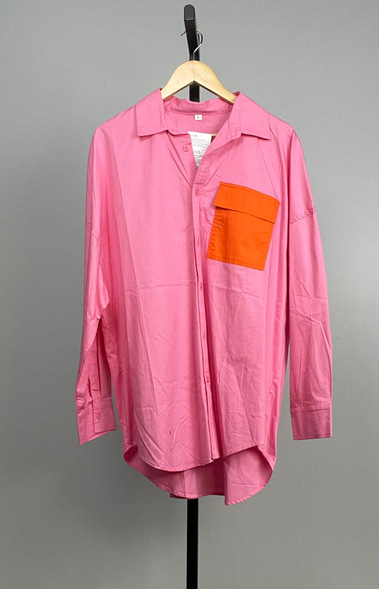 Oversized pink button up