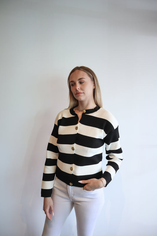Rylie striped button up cardigan - black and white
