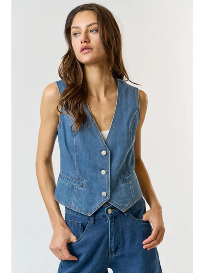 bailey denim button down vest