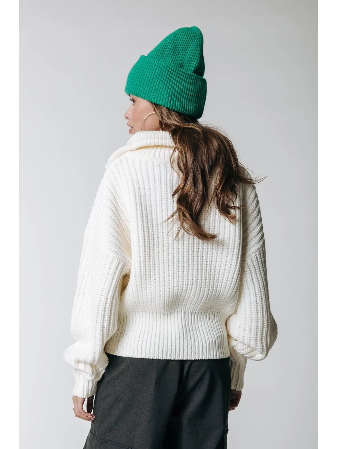 thick knit zip pullover - off white