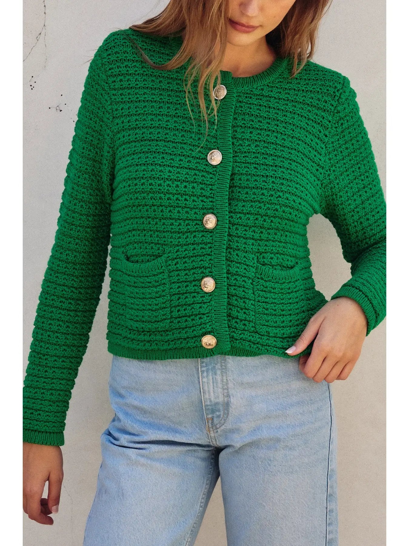 crochet bright green button up cardigan, preppy cardigan, knit crochet green holiday cardigan, fall 2024 fashion cardigan