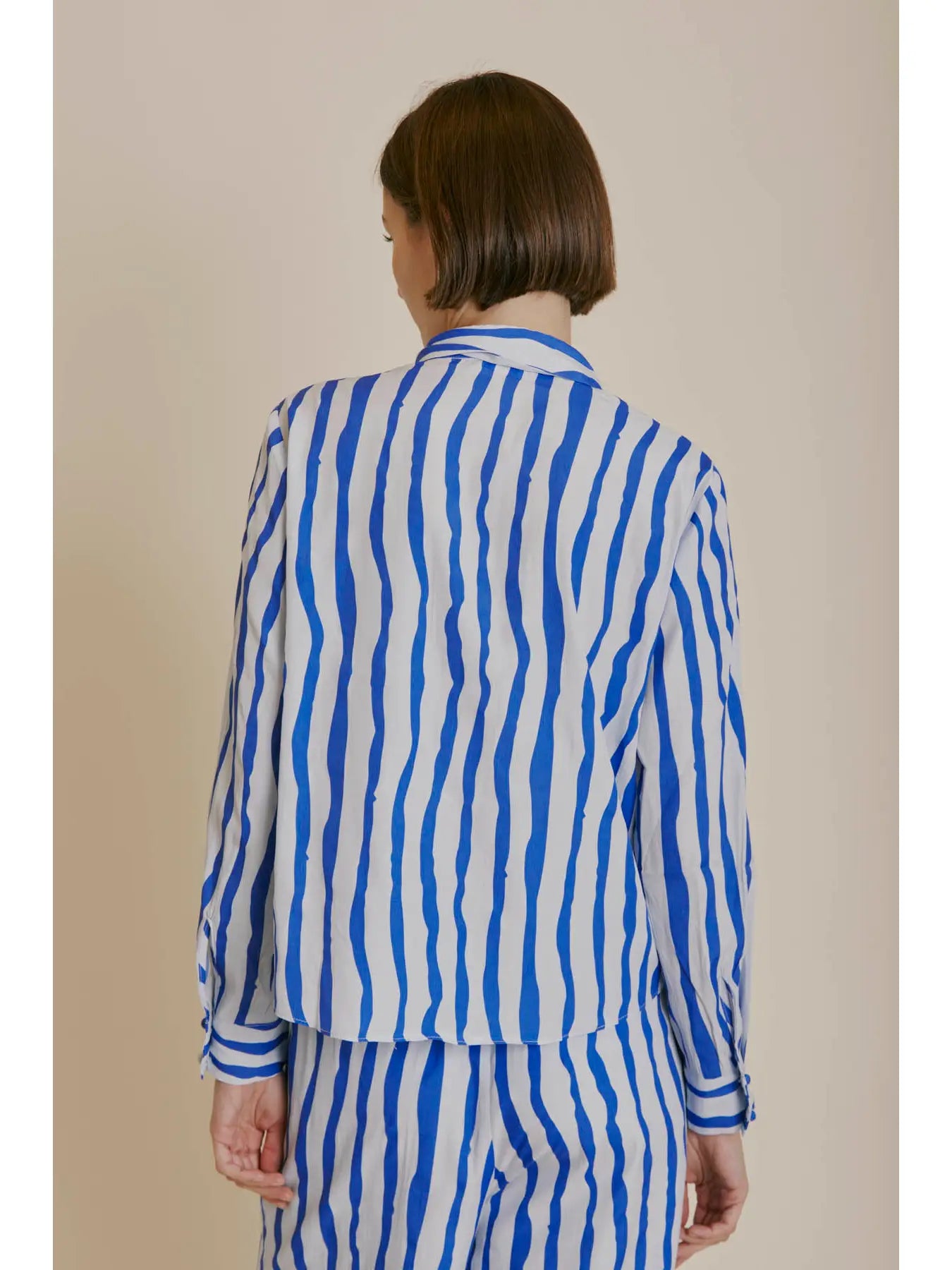 wren watercolor stripe button up blouse