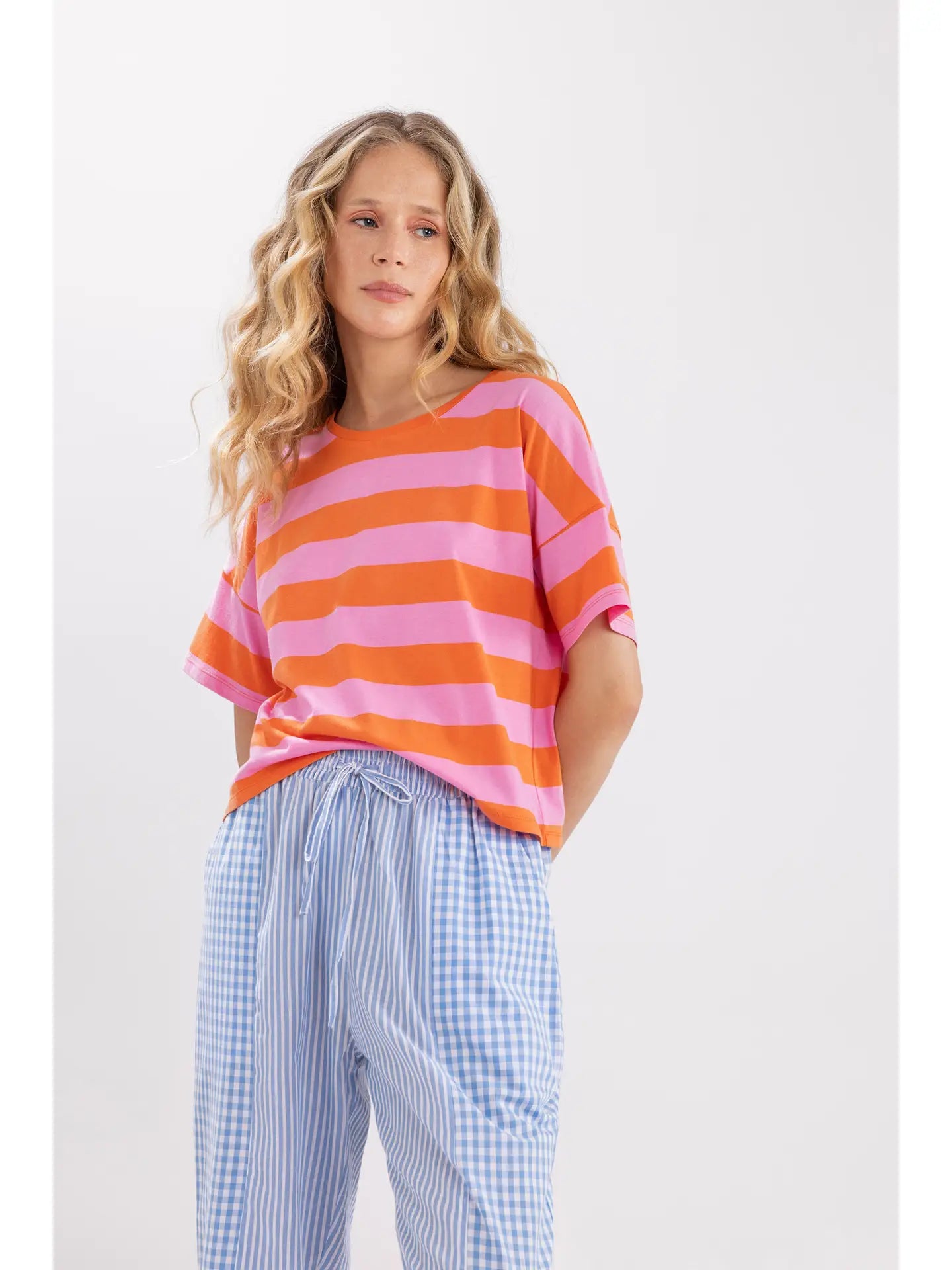 kate organic preppy stripe tee - pink