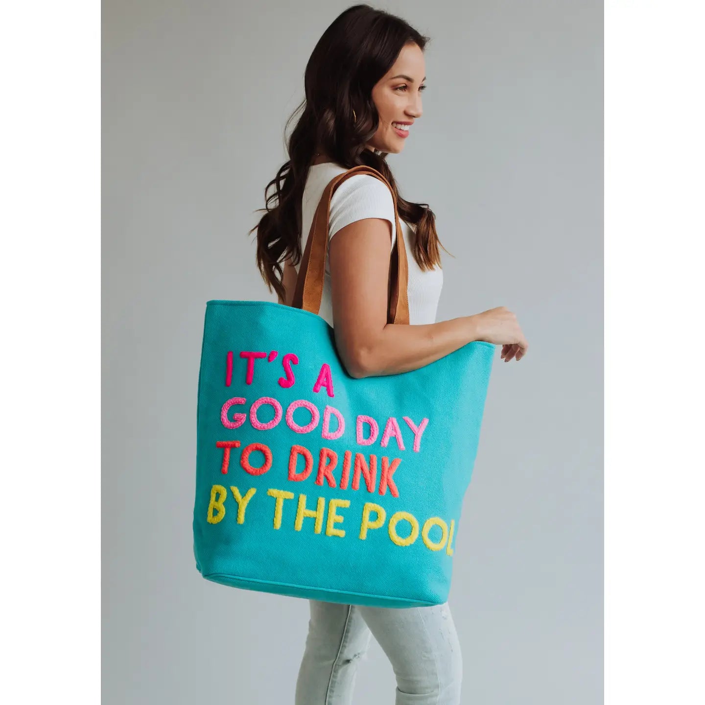 drink by the pool tote - aqua