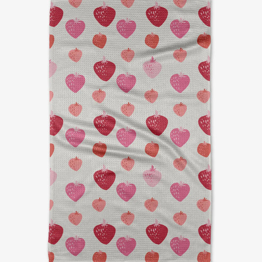 geometry tea towel - pink strawberries