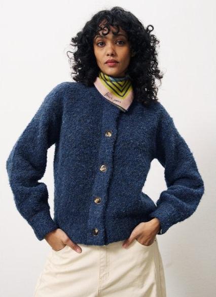 Super soft and thick knit cardigan jacket in cozy navy, perfect for layering on chilly days.