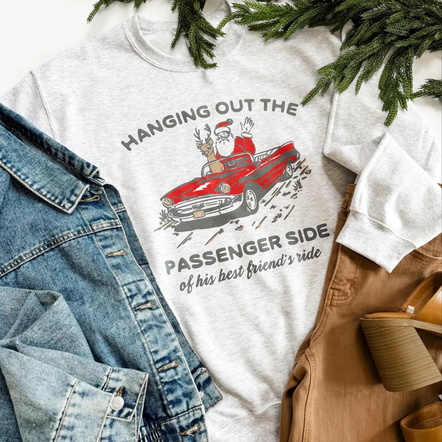 santa hanging out sweatshirt