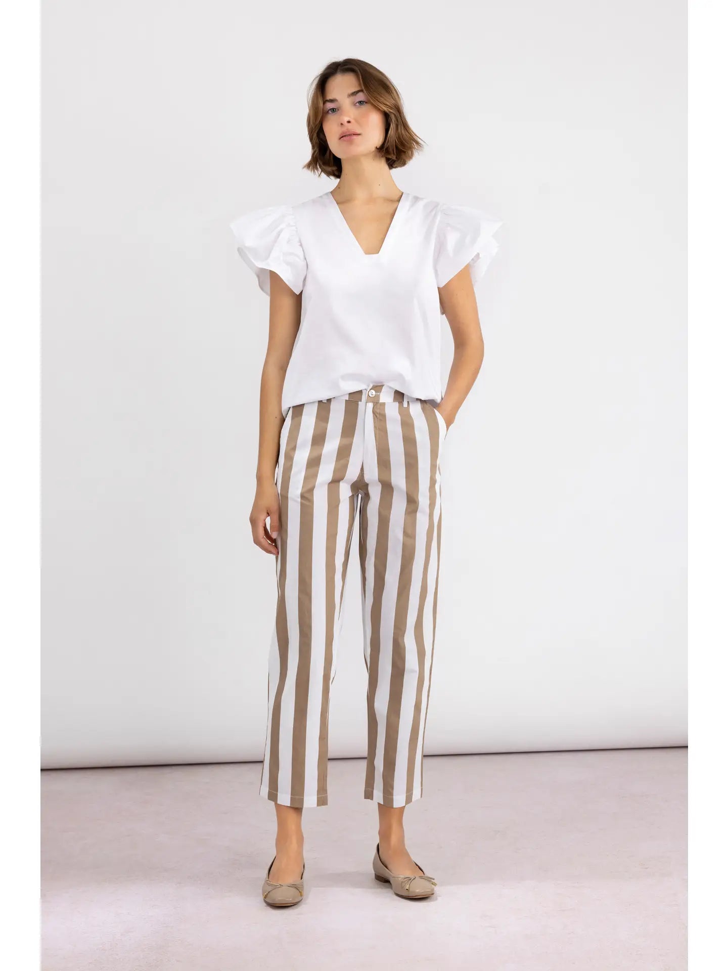 straight leg striped trousers, ankle length stripe pants, work pants, fall 2024 office outfit