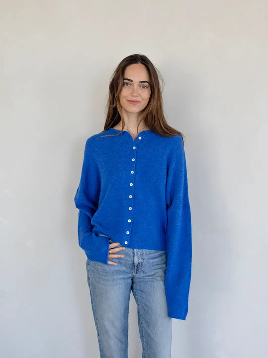 royal blue loose fit button up cardigan 