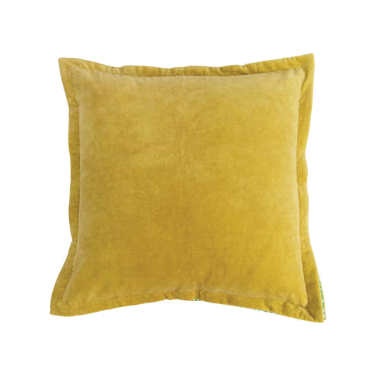22" happy yellow velvet pillow with insert