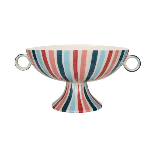happy stripes hand painted large centerpiece bowl