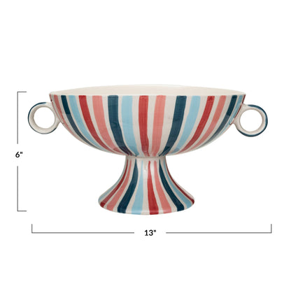 happy stripes hand painted large centerpiece bowl