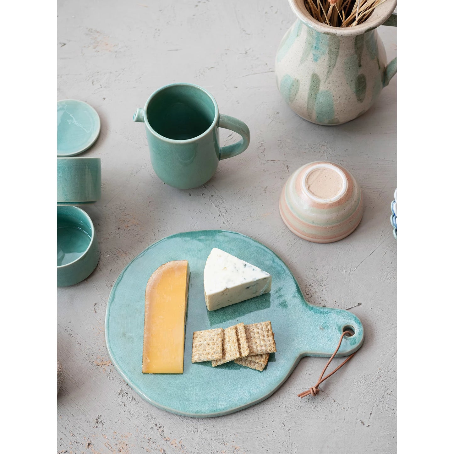stoneware cheese/cutting board in aqua