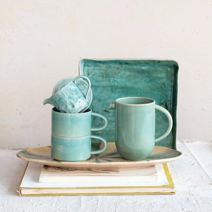 square serving tray in aqua