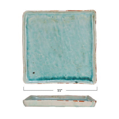 square serving tray in aqua