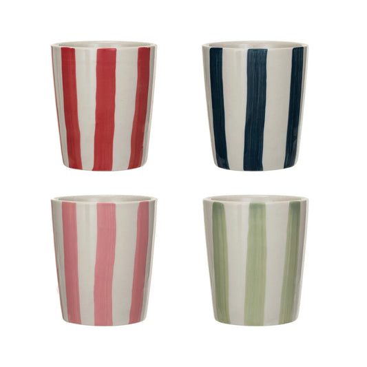 happy stripes stoneware cups, 4 colors