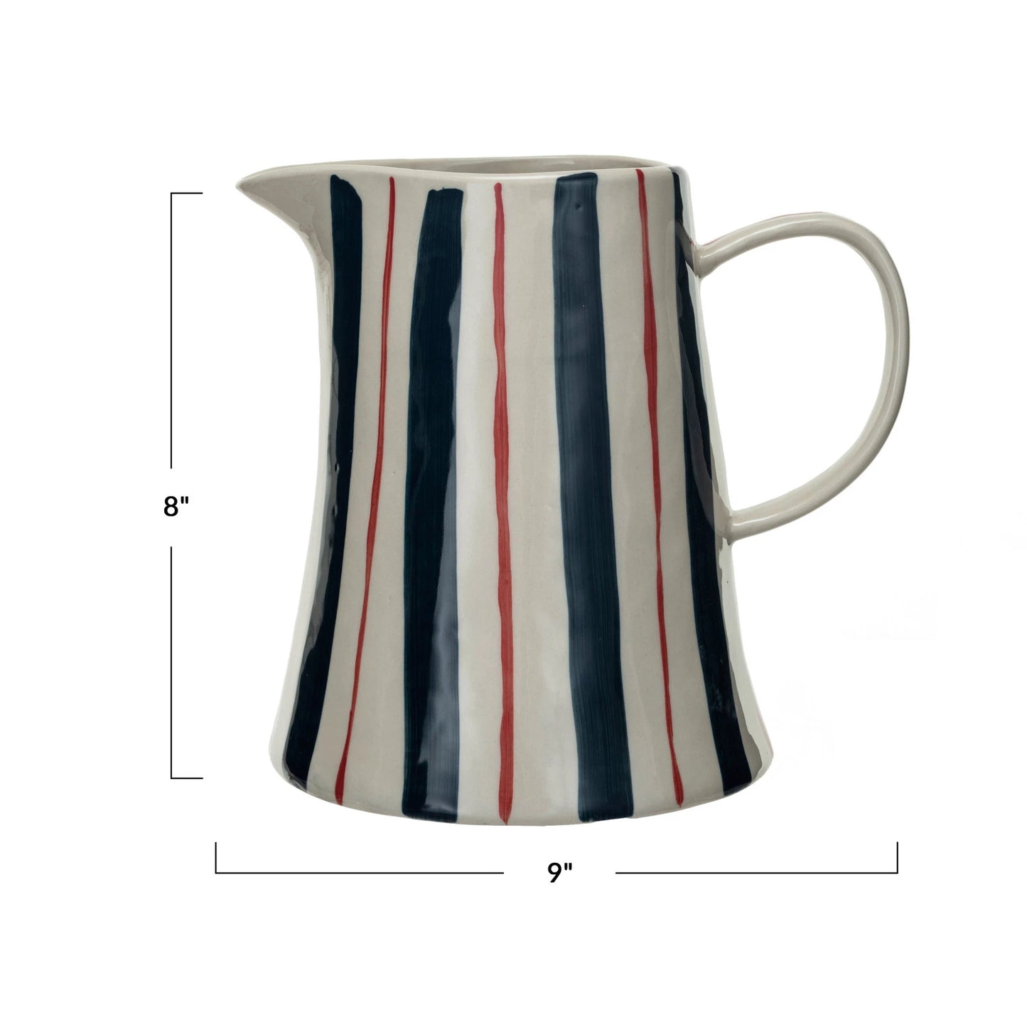 hand painted stripes stoneware pitcher