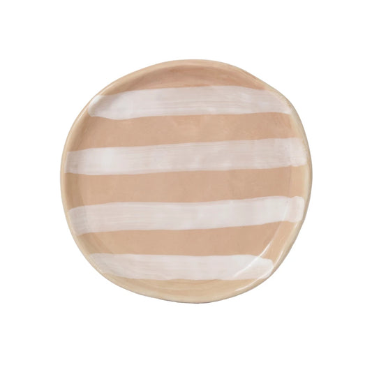 5" stripe small plate - cream and white