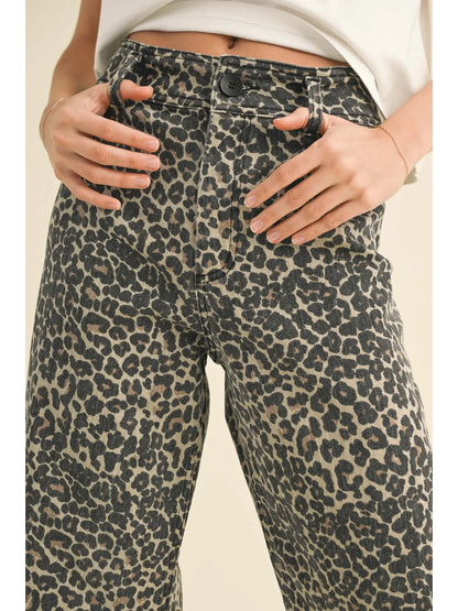 leopard print straight leg high waisted pants