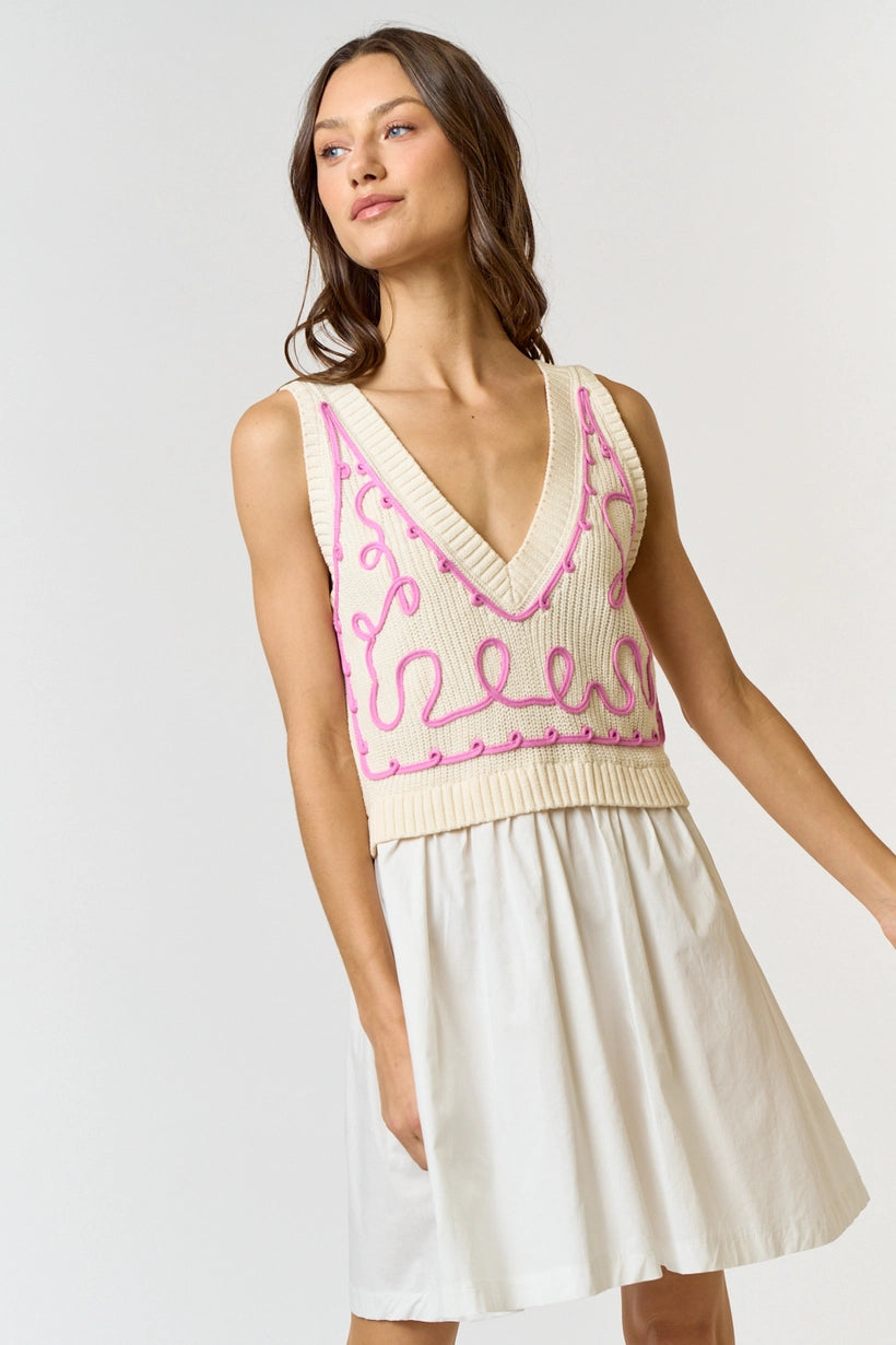 wren embroidered v neck dress