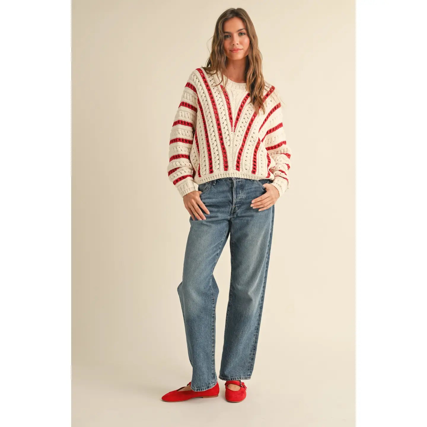 cassie striped sweater - white red