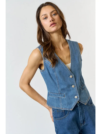 bailey denim button down vest