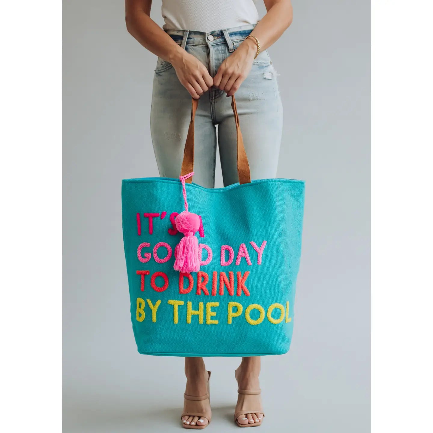 drink by the pool tote - aqua