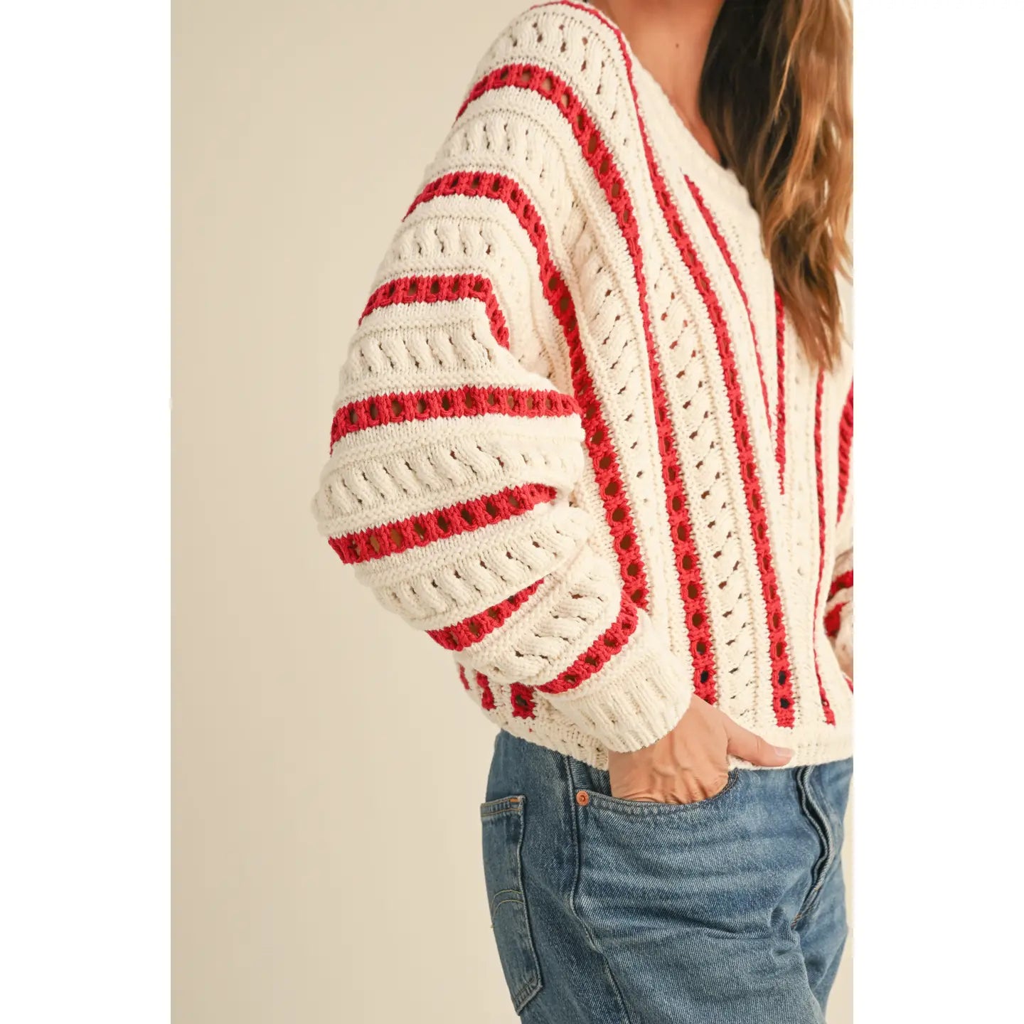 cassie striped sweater - white red