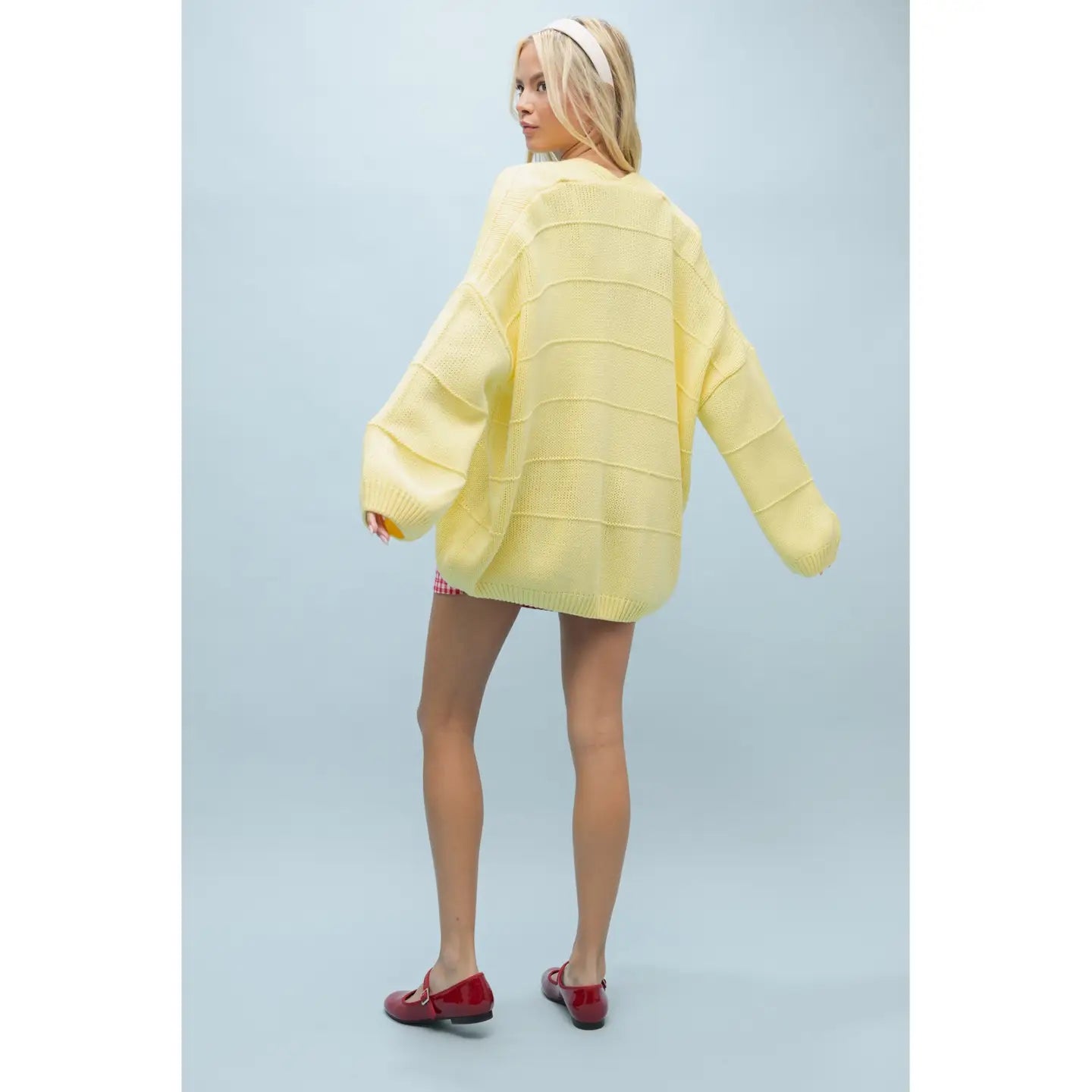 cal oversized lightweight open cardigan - lemon