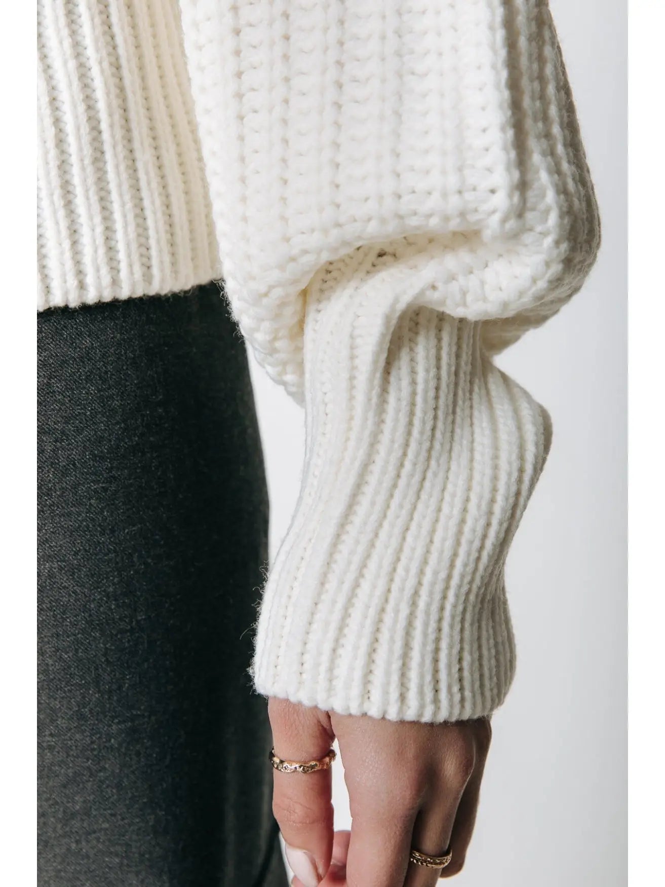 thick knit zip pullover - off white