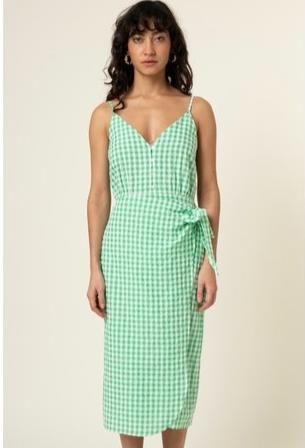 strapless dress, green gingham dress, wrap dress, spring dress, checkered dress