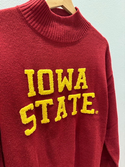 iowa state cyclones sweater featuring mock neck and bright yellow iowa state lettering.