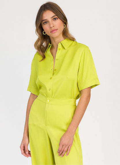 ali casual button up top in hot lime