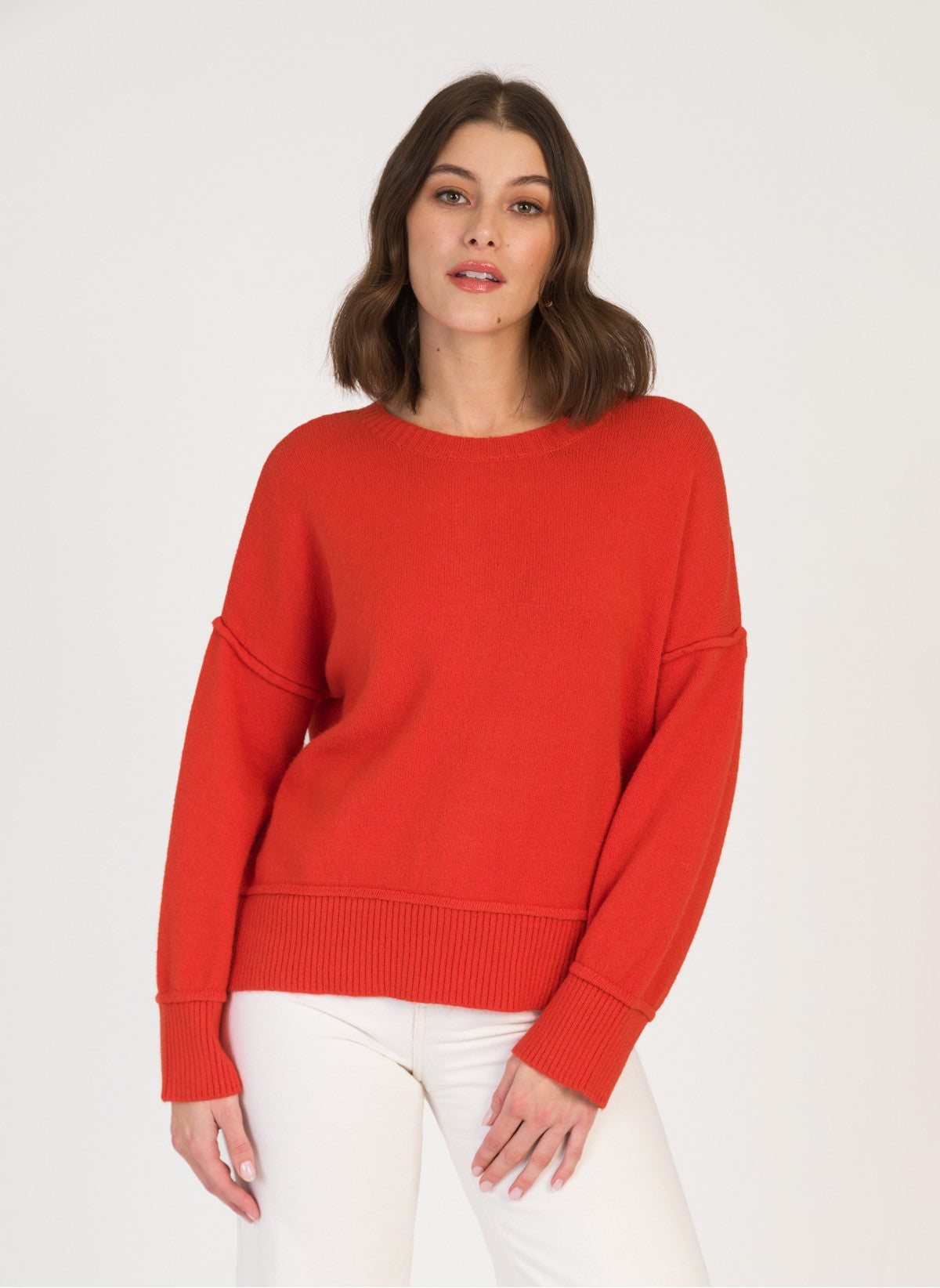 uber soft drop shoulder sweater in poppy