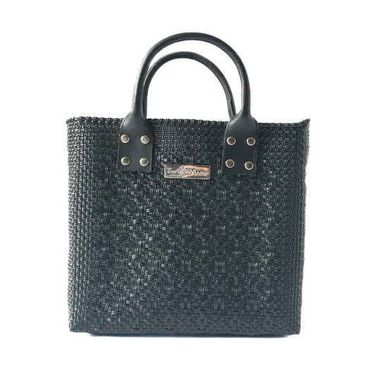 100% Recycled Hand Woven tote - black